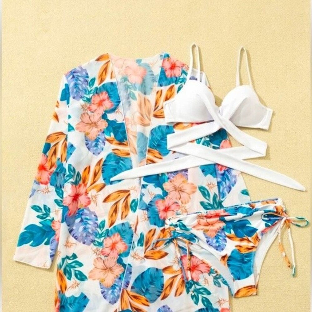 Shein 3 piece swim set bikini with matching kimono, NWOT never worn size small